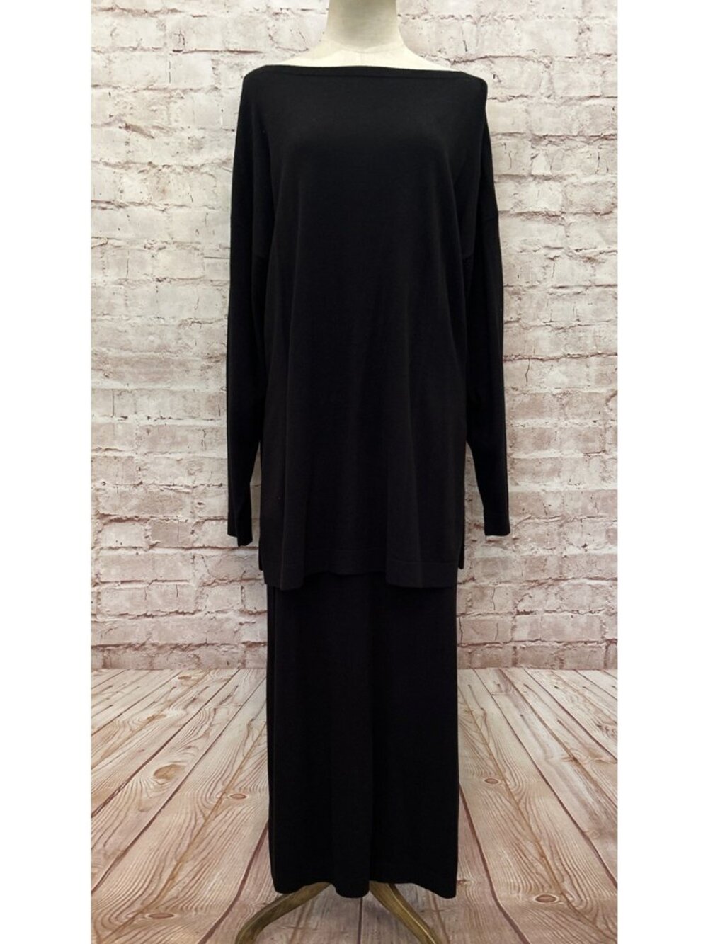 Peruvian Connection Black Dorsay Tunic & Straight Maxi Skirt Set Size XL  NEW
